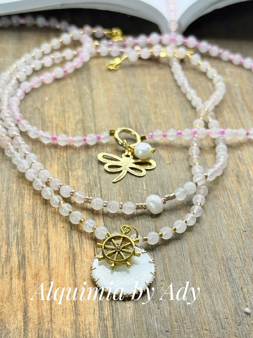 Rose Quartz & Gold Charm Layering Necklaces